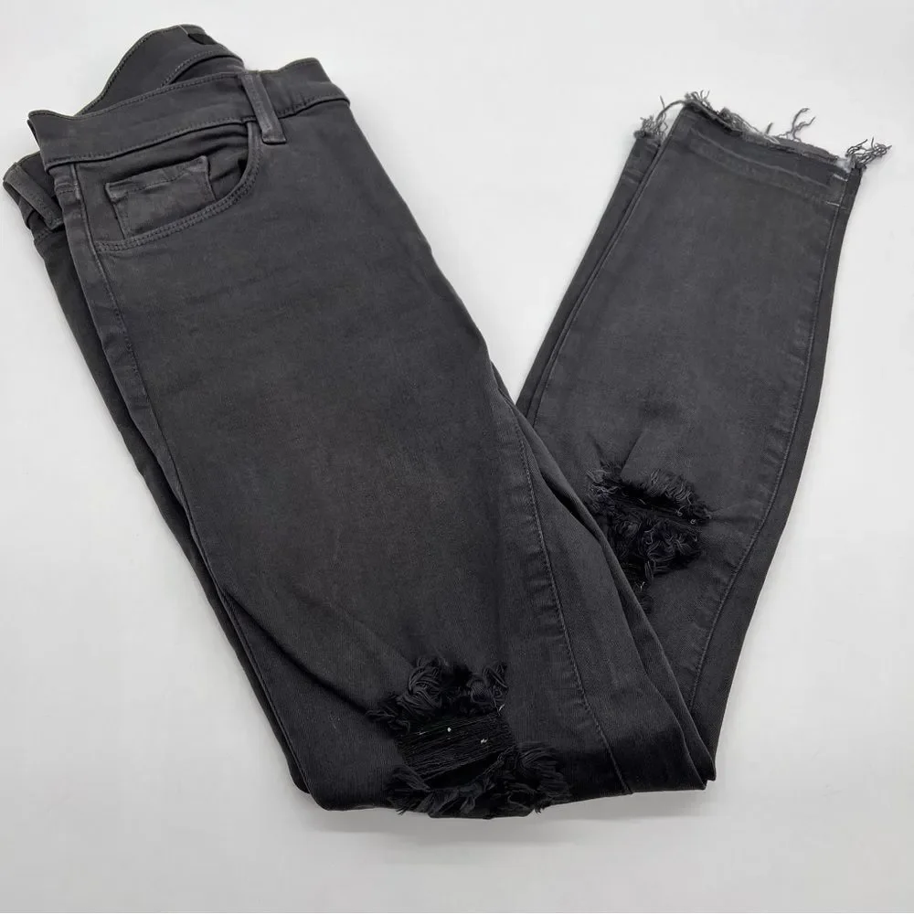 J Brand Factory Distressed Cropped Demen Grey Mid-Rise w/Raw un-Hem Size 25